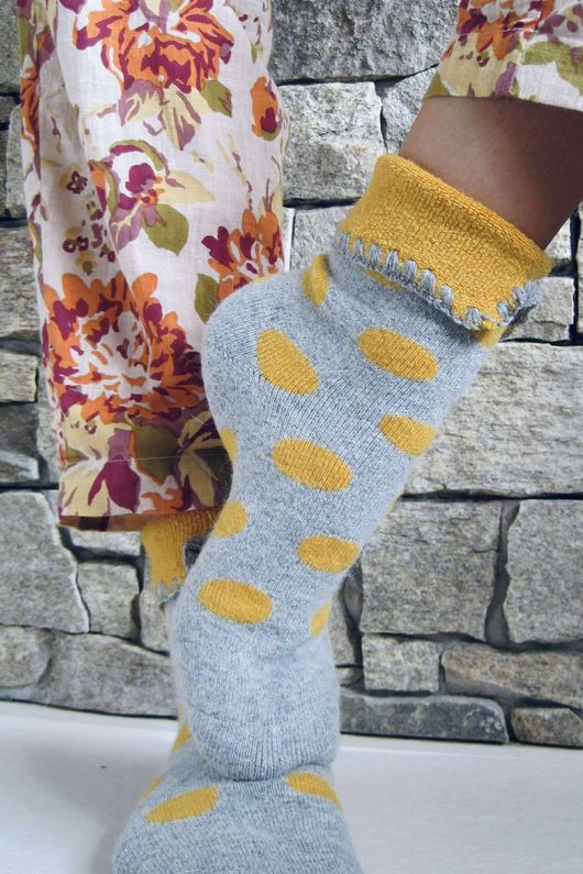 Laundry B Terry & Wool Luxury Socks Dotty Ochre Grey